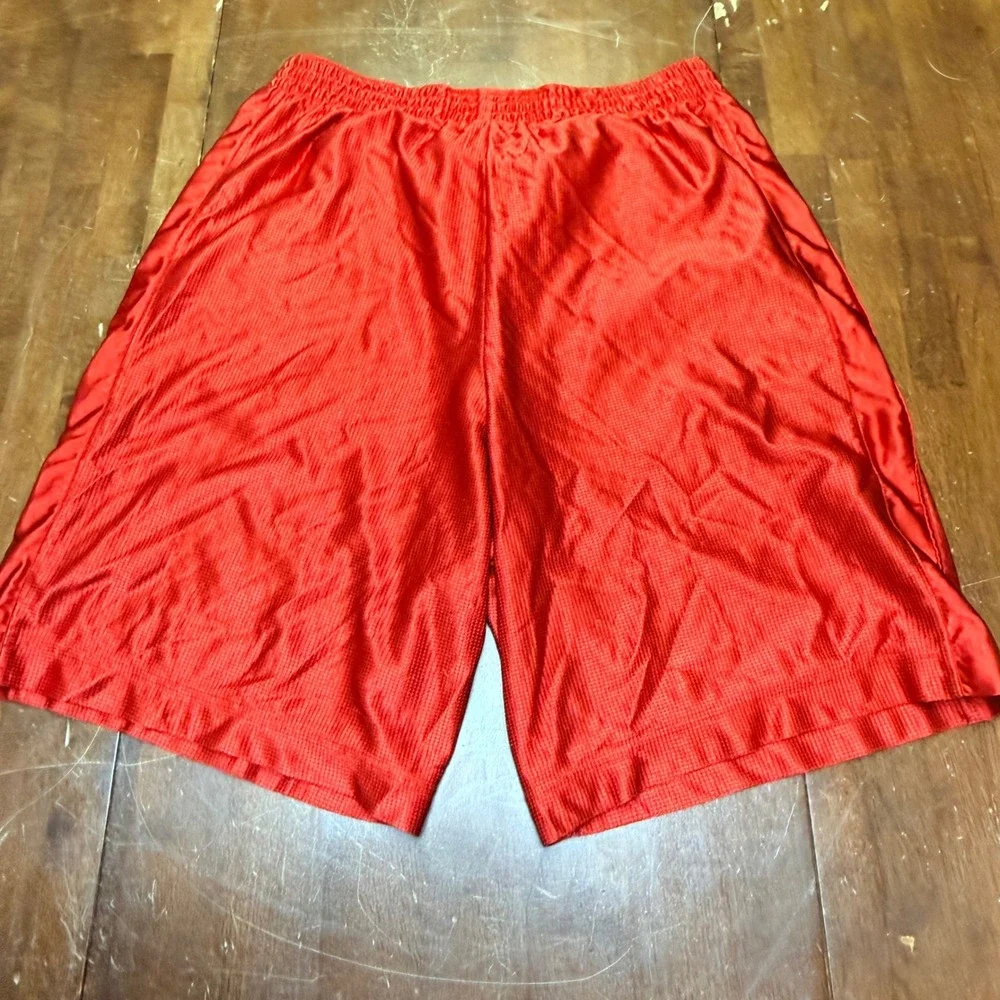 Nike Basketball Shorts Mens Large Shiny Red‎ Dazzle Mesh Athletic Gym Swoosh Y2K